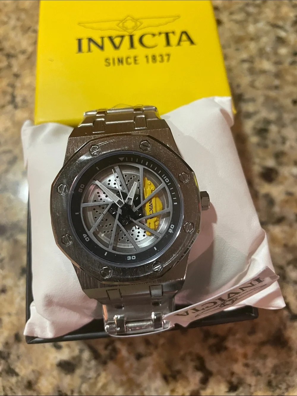 Invicta Speedway Rim Silver Stainless Watch with Yellow Accent